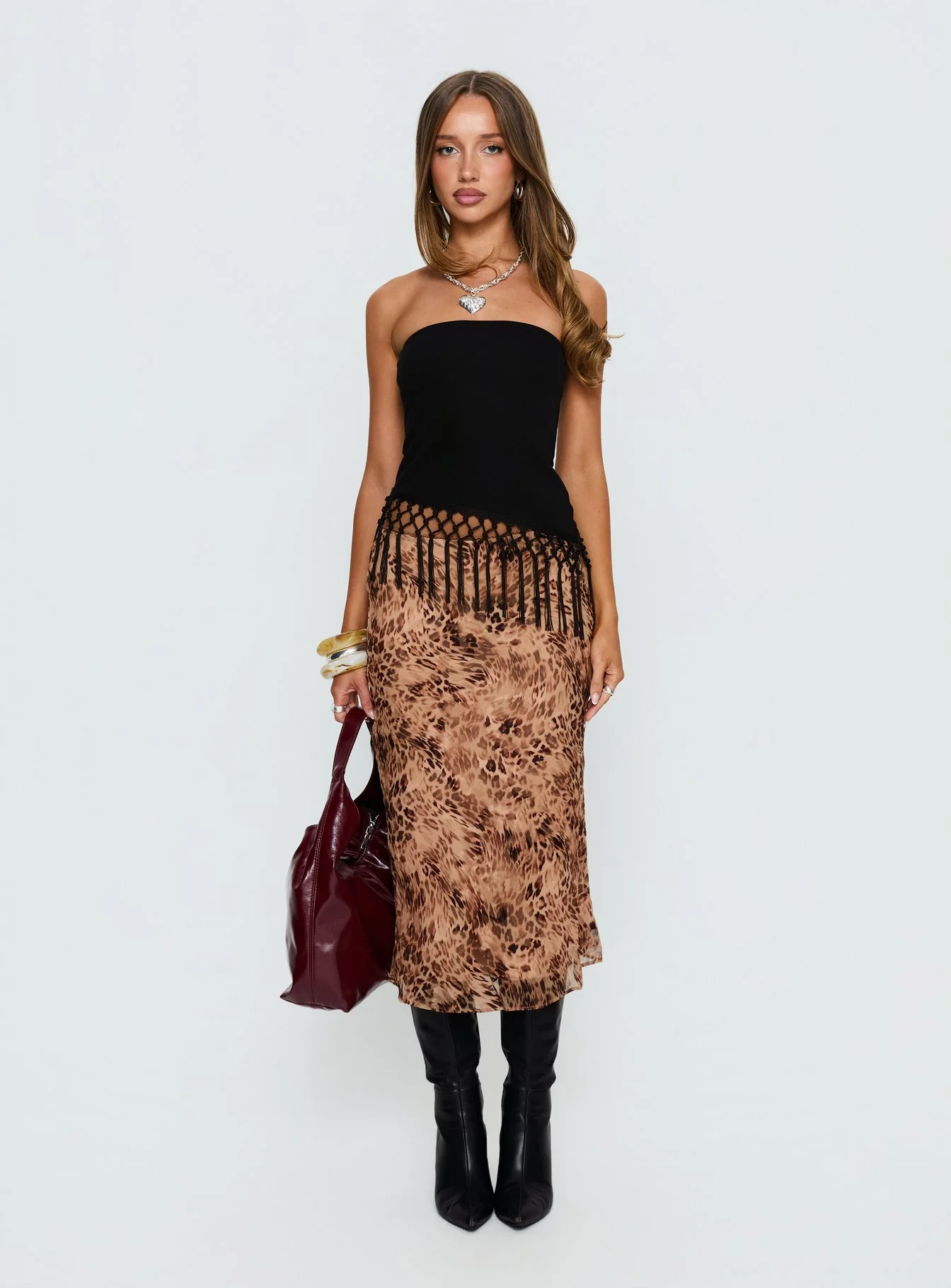 Kahlei Strapless Fringe Detail Top Black