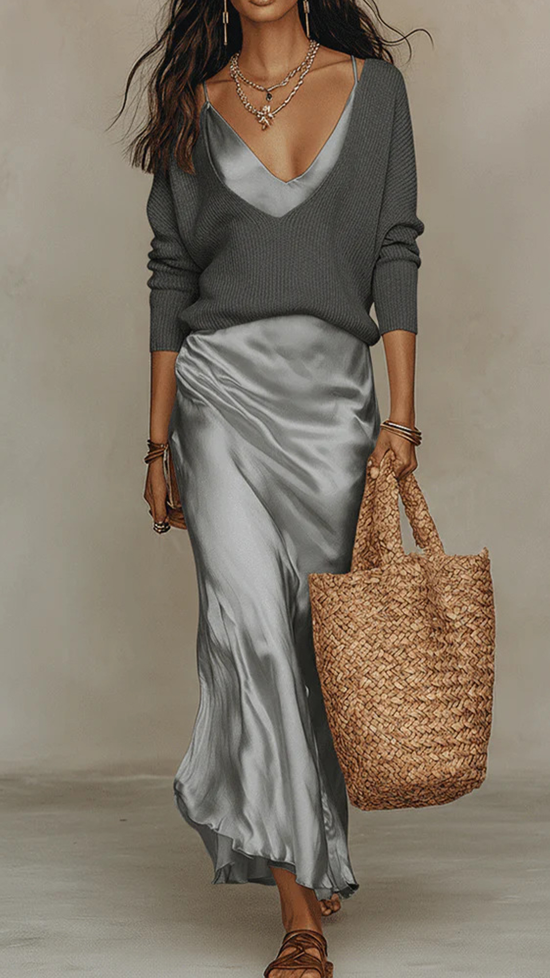 Women's Cotton-Blend Beige Knit & Cami Maxi Skirt Set - Nordfashionstorm - Women's Clothing, Fashion for You - Nordfashionstorm.com