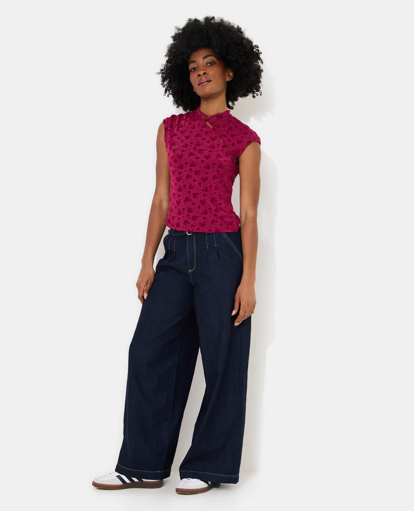 Pimkie Top col mao en résille avec motif fleurs