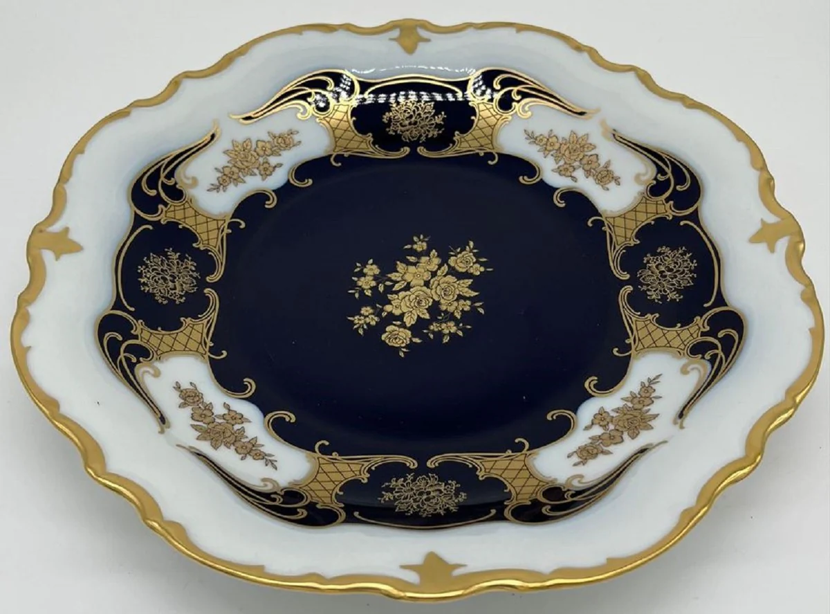 Luxury Baroque porcelain plate white / dark blue / gold Ø 33 cm - Porcelain dinner plate - Luxury Baroque porcelain accessories - Reichenbach porcelain - Luxury quality - Made in Germany