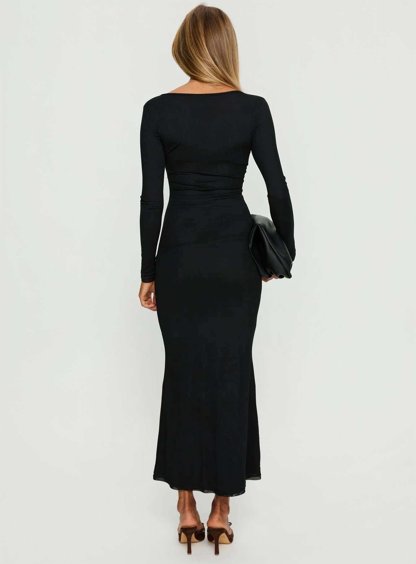 Adesa Long Sleeve Keyhole Plunge Maxi Dress Black