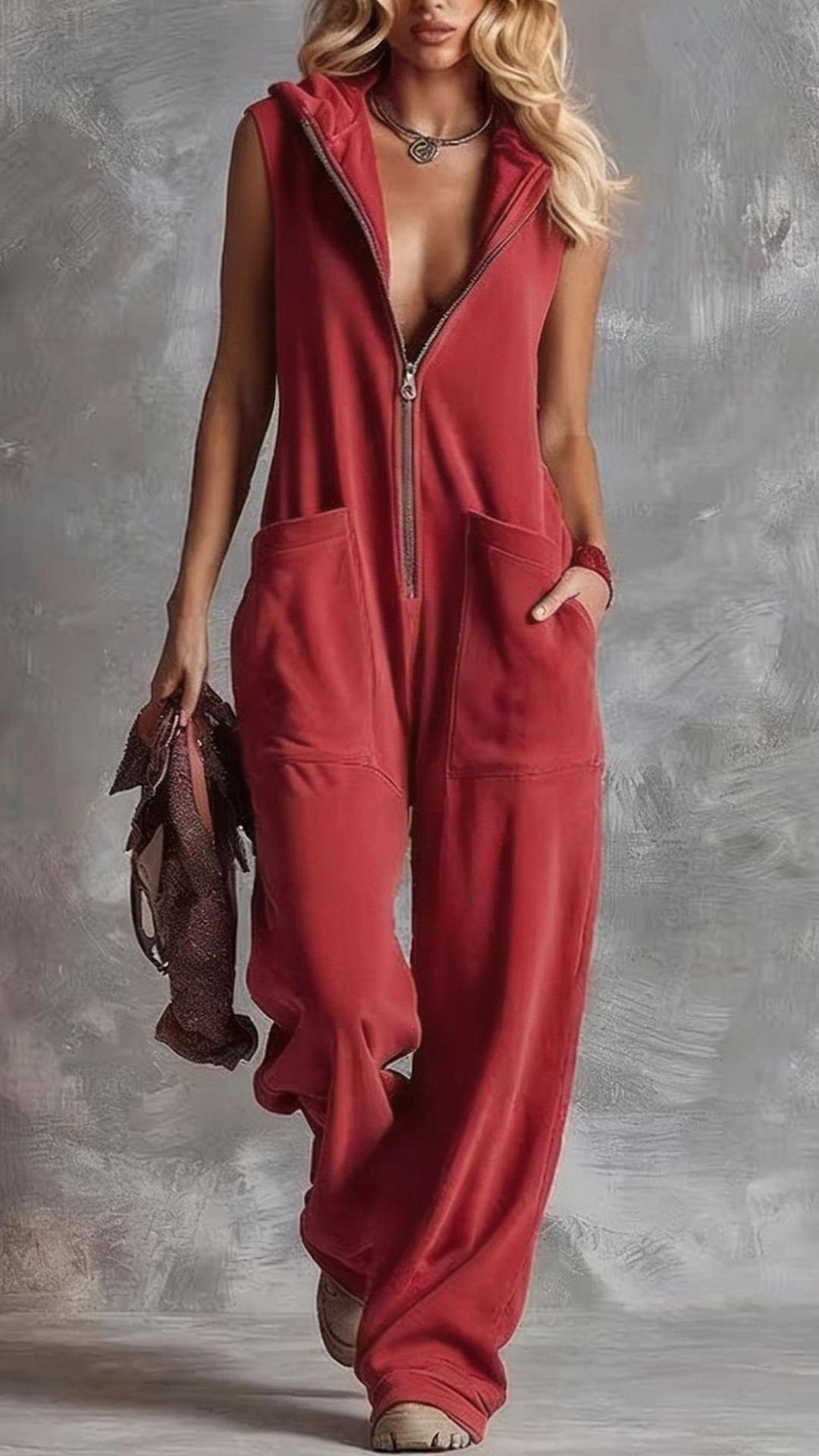 Women's  Cotton-Blend Hooded Sleeveless Jumpsuit - Nordfashionstorm - Women's Clothing, Fashion for You - Nordfashionstorm.com