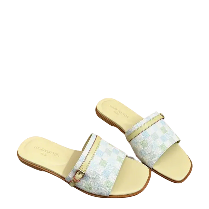 Louis Vuitton Damier Azur Print Flat Slides For Women - Sneaker Replica Workshop