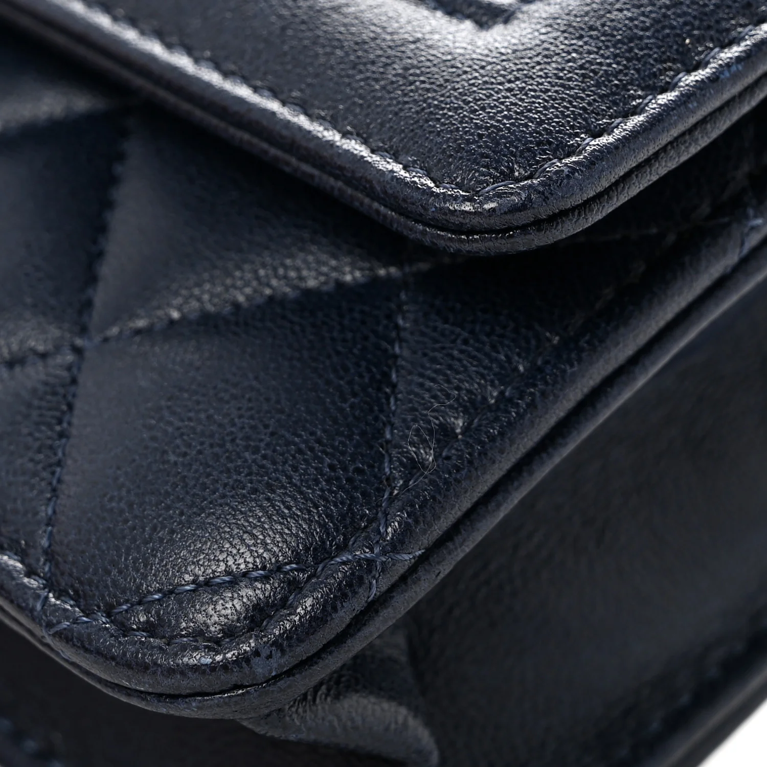 Lambskin Quilted Hold The Line Wallet On Chain WOC Dark Blue - Top Club