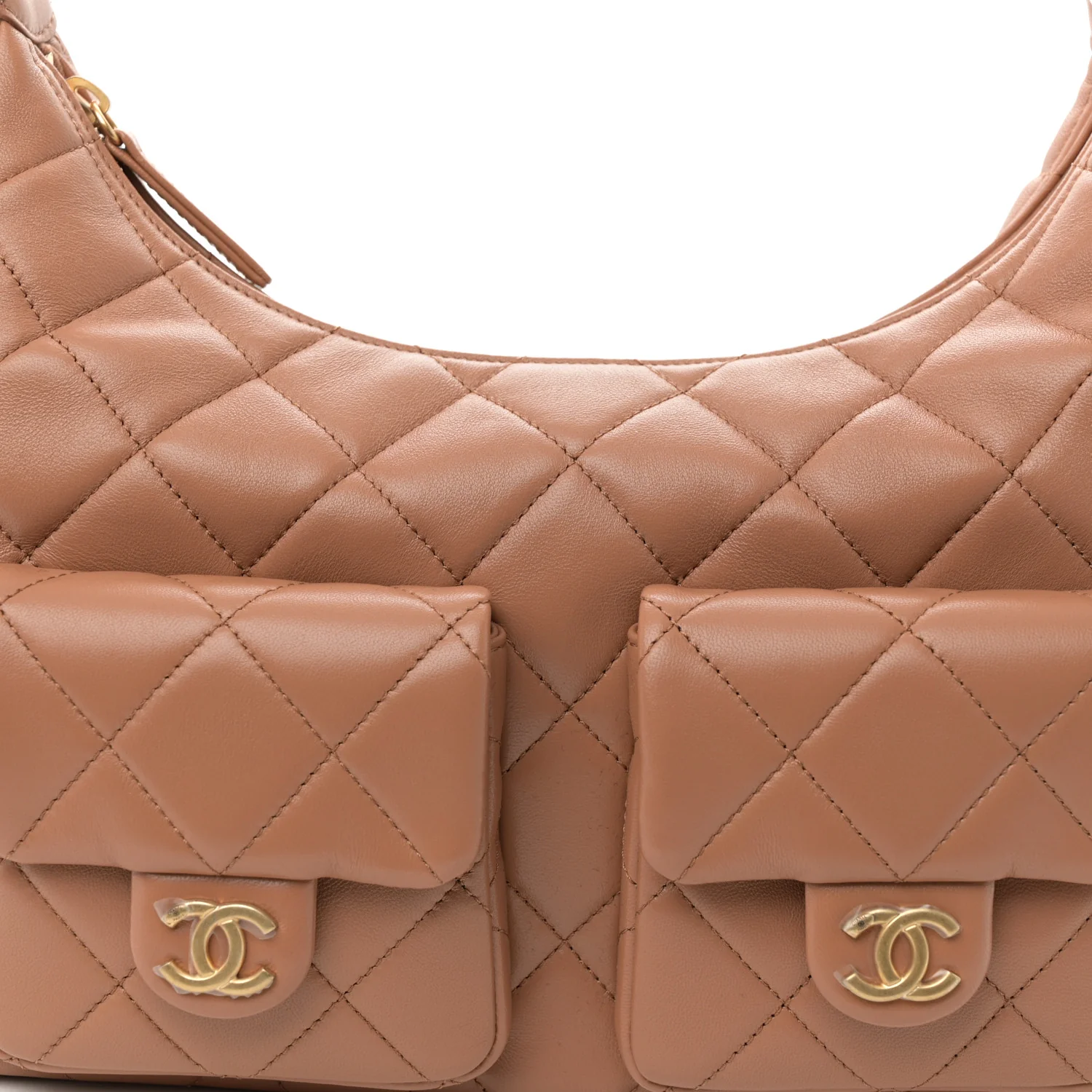 Shiny Lambskin Quilted Trendy Pockets Hobo Brown - Top Club