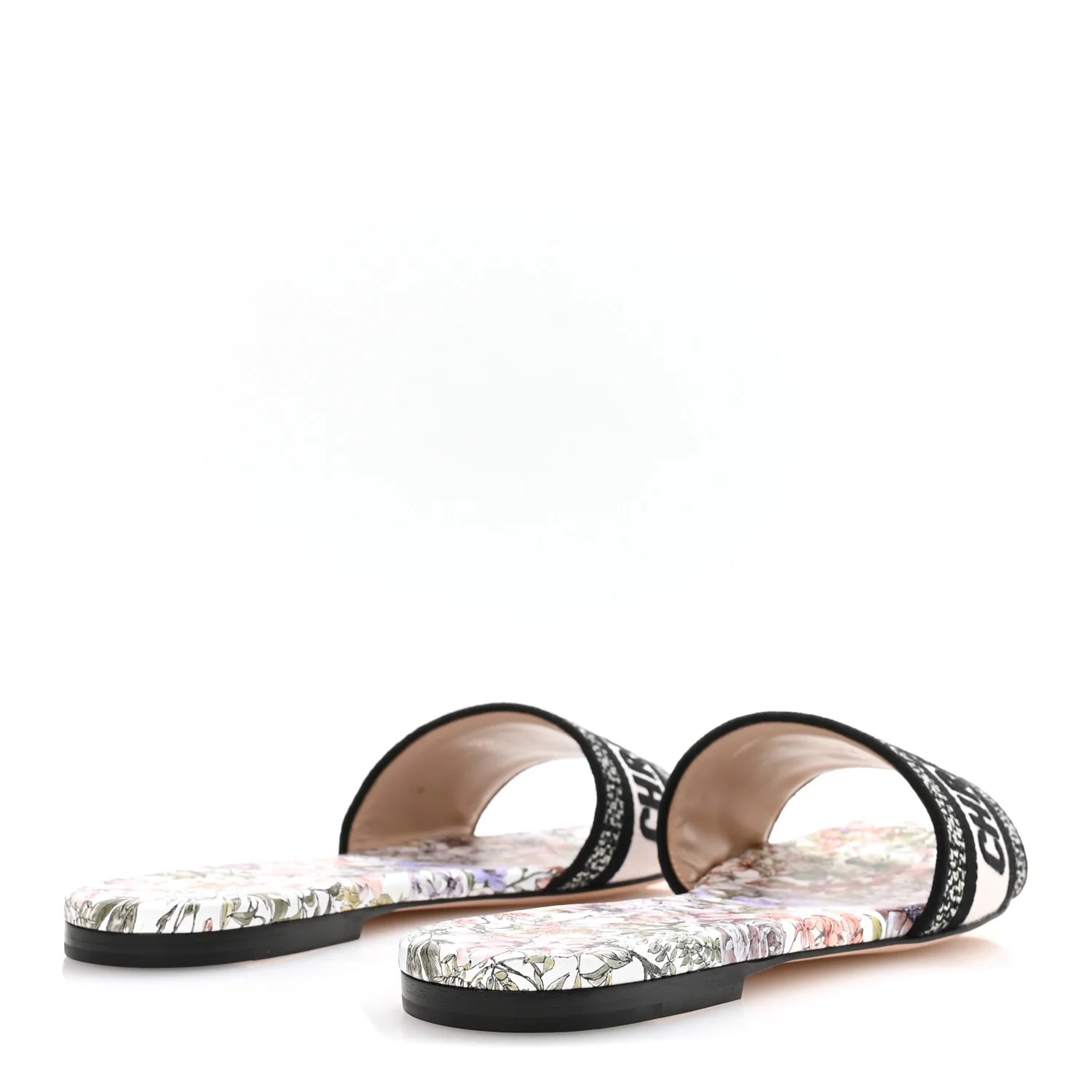Canvas Embroidered D-Floral Dway Mules Slide Sandals 39.5 Off White Multicolor - Top Club