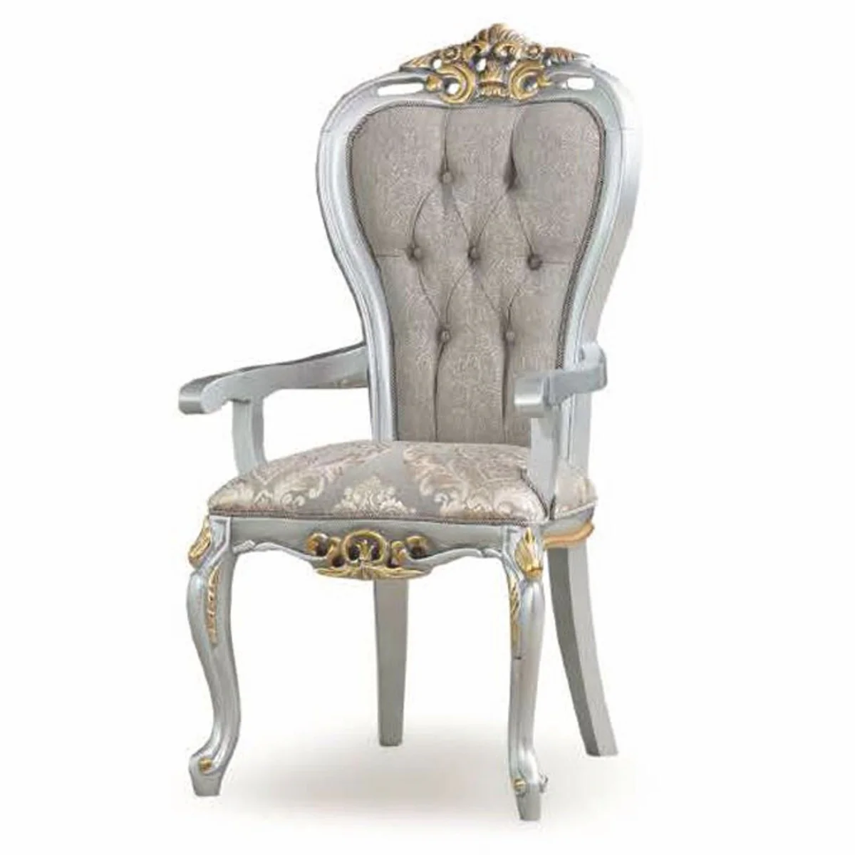 Luxury Baroque Dining Room Set Gray / Silver / Gold - 1 Dining Table & 8 Chairs