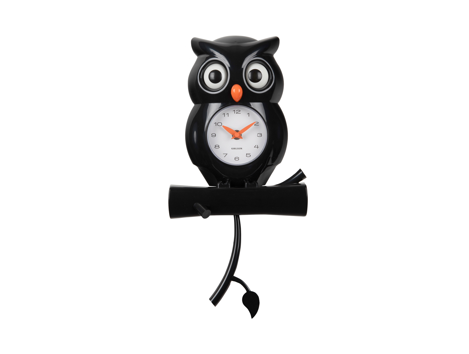Wall clock Owl pendulum ABS black