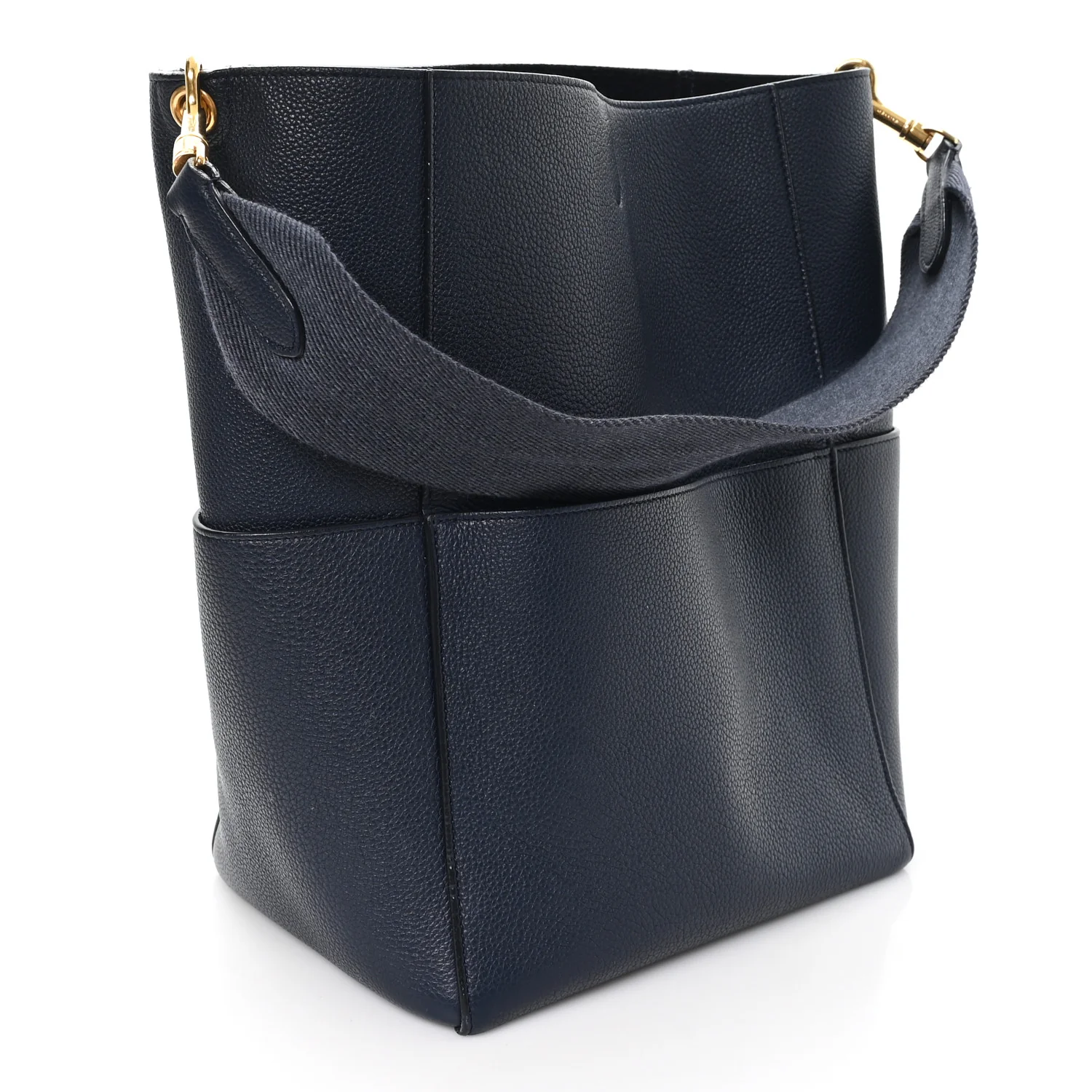 Soft Grained Calfskin Sangle Bucket Bag Navy Blue