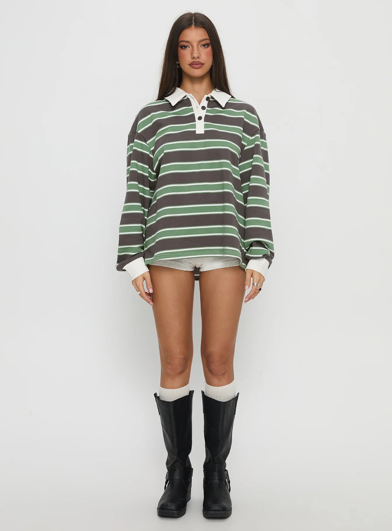Tycen Polo Rugby Jumper Green / Grey Stripe