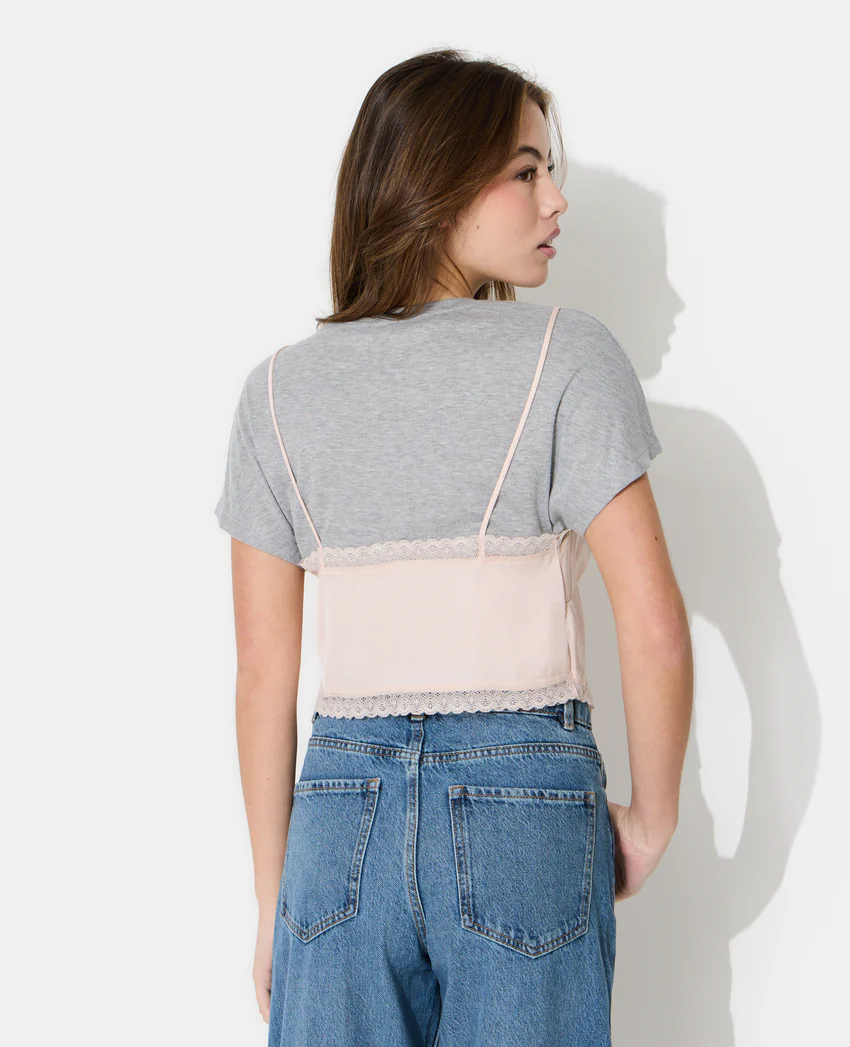 Pimkie T-shirt 2 en 1 avec top dentelle et satin