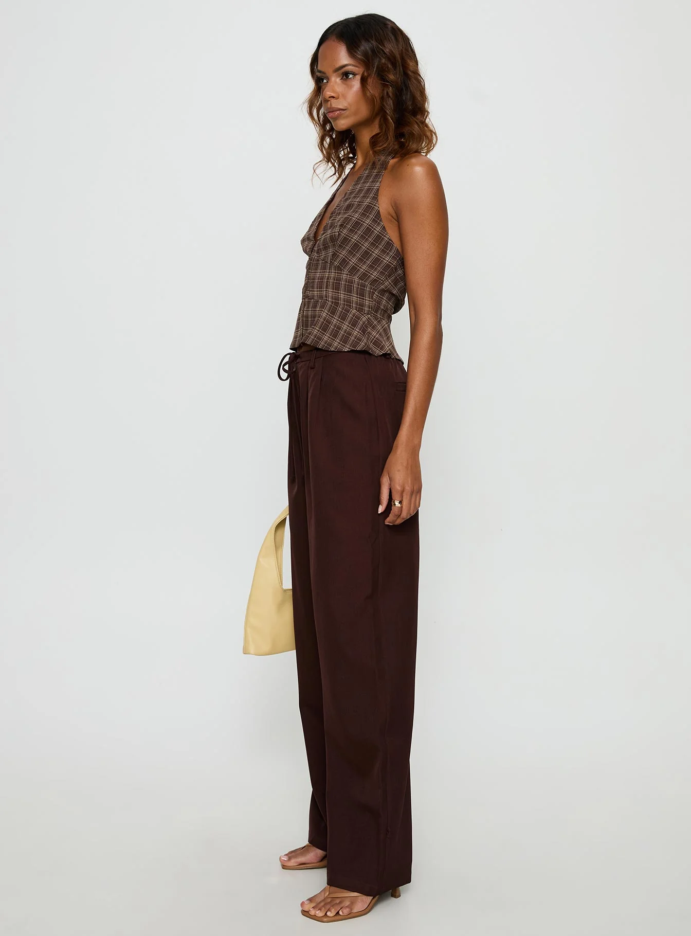 Idolised Pleated Tie Waist Pant Chocolate Brown