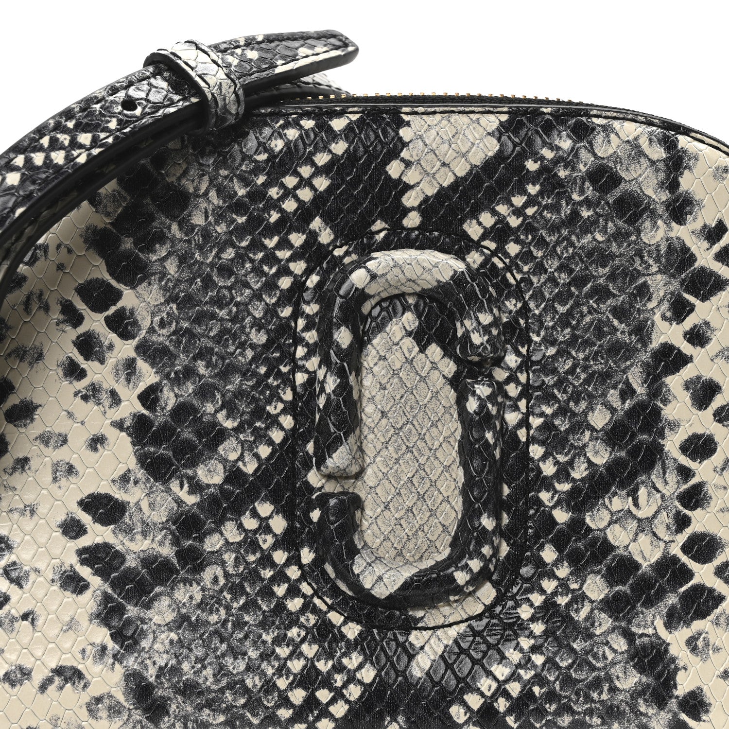 Calfskin Snakeskin Embossed Shutter Camera Crossbody Bag Black White - Top Club