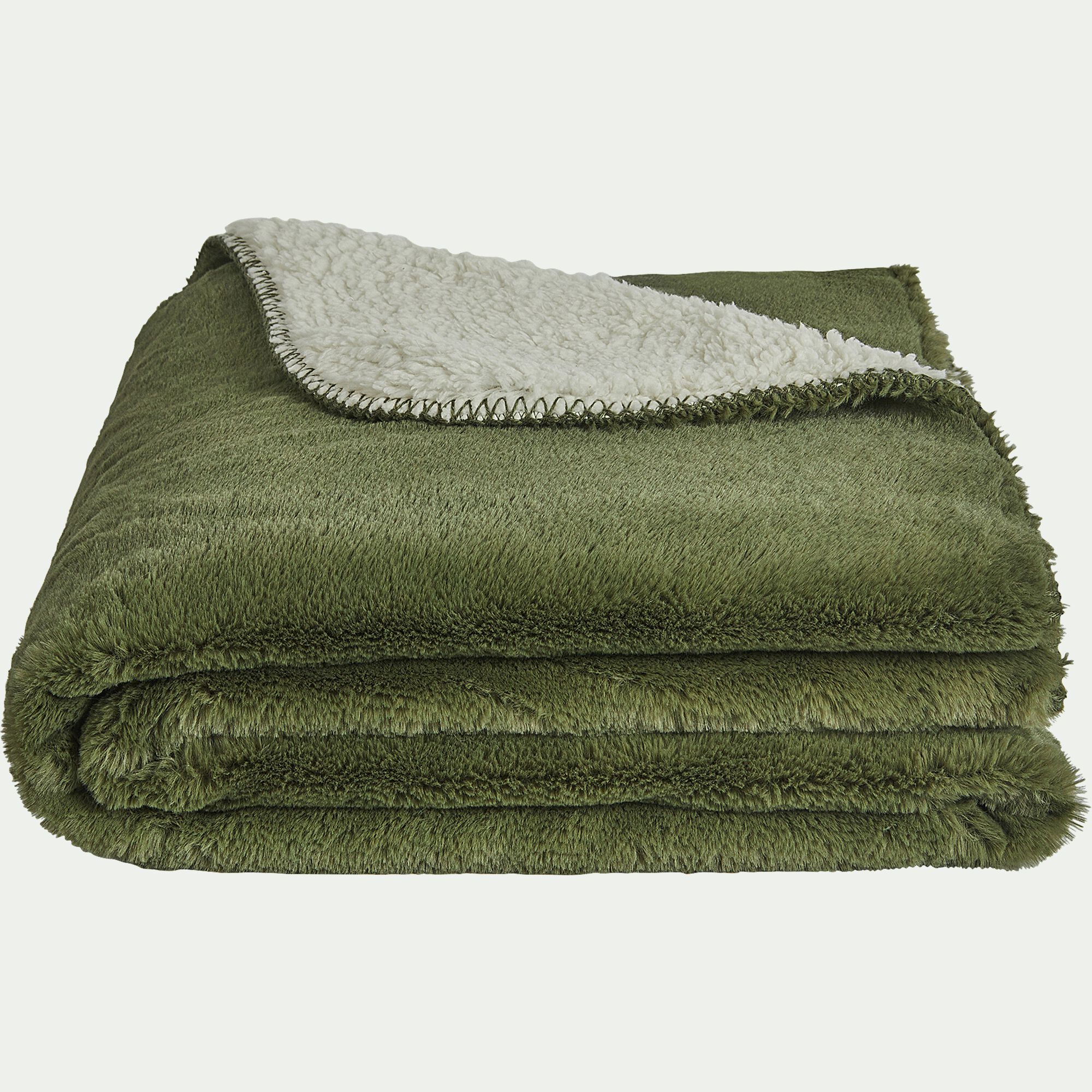 MARIUS - Plaid imitation fourrure 130x170cm - vert cèdre