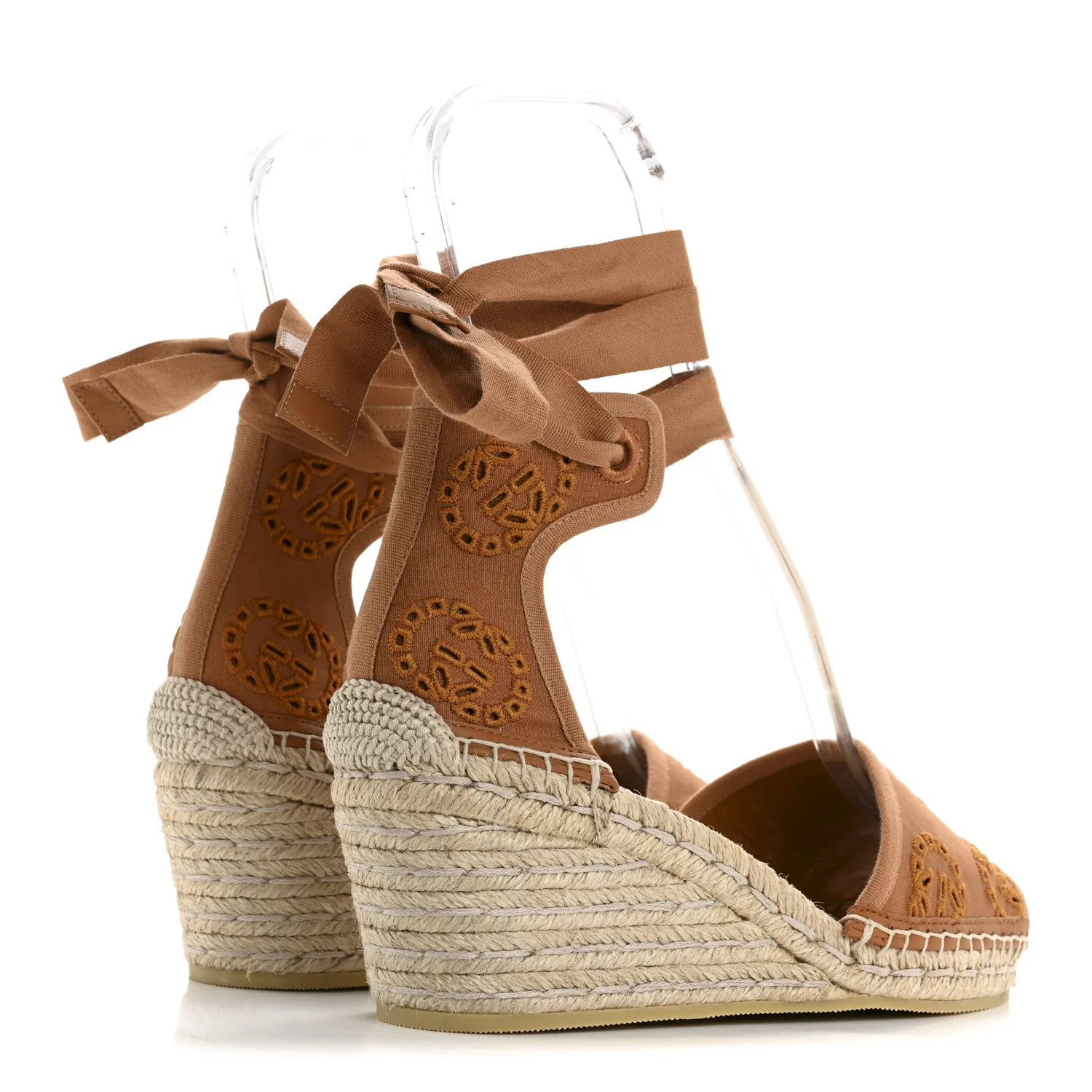 Canvas Damita GG Eyelet Espadrille Wedge Sandals 38 Blondie Cognac - Top Club
