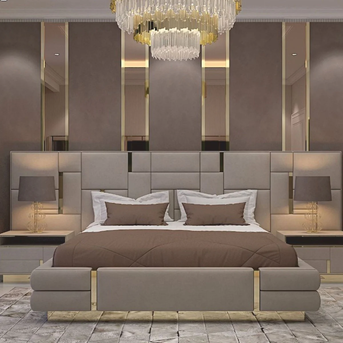 Luxury Bedside Table Gray / Gold 65 cm - Luxury Hotel & Bedroom Furniture