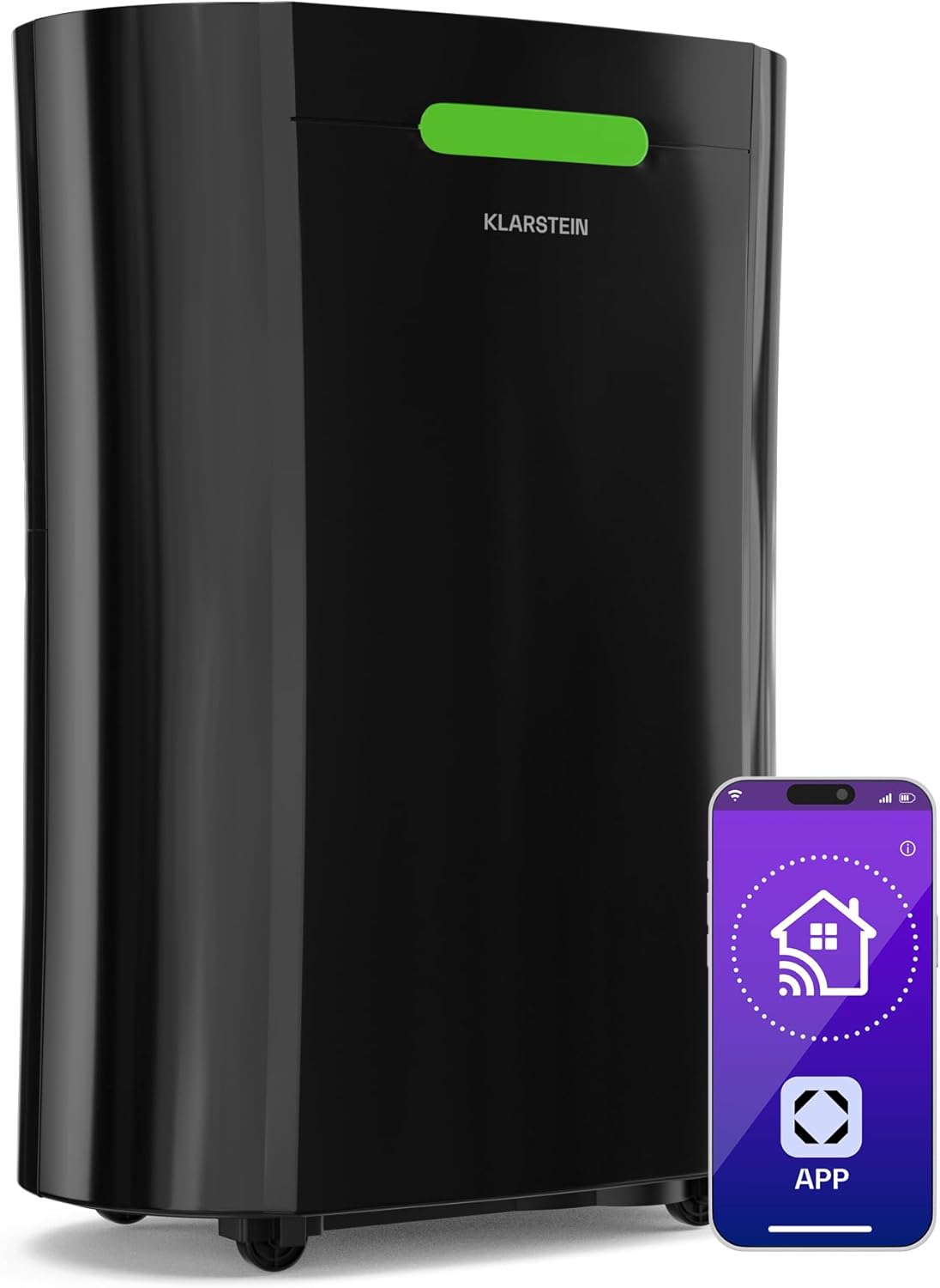 Klarstein AeroDry Smart 12l - Deumidificatore,12L/g, Serbatoio da 2,5L, WiFi, App & Alexa Control, Silenzioso: 39dB, Display LED, Filtro a Carboni, Timer, per Casa, Bagno, Camera da Letto, Nero