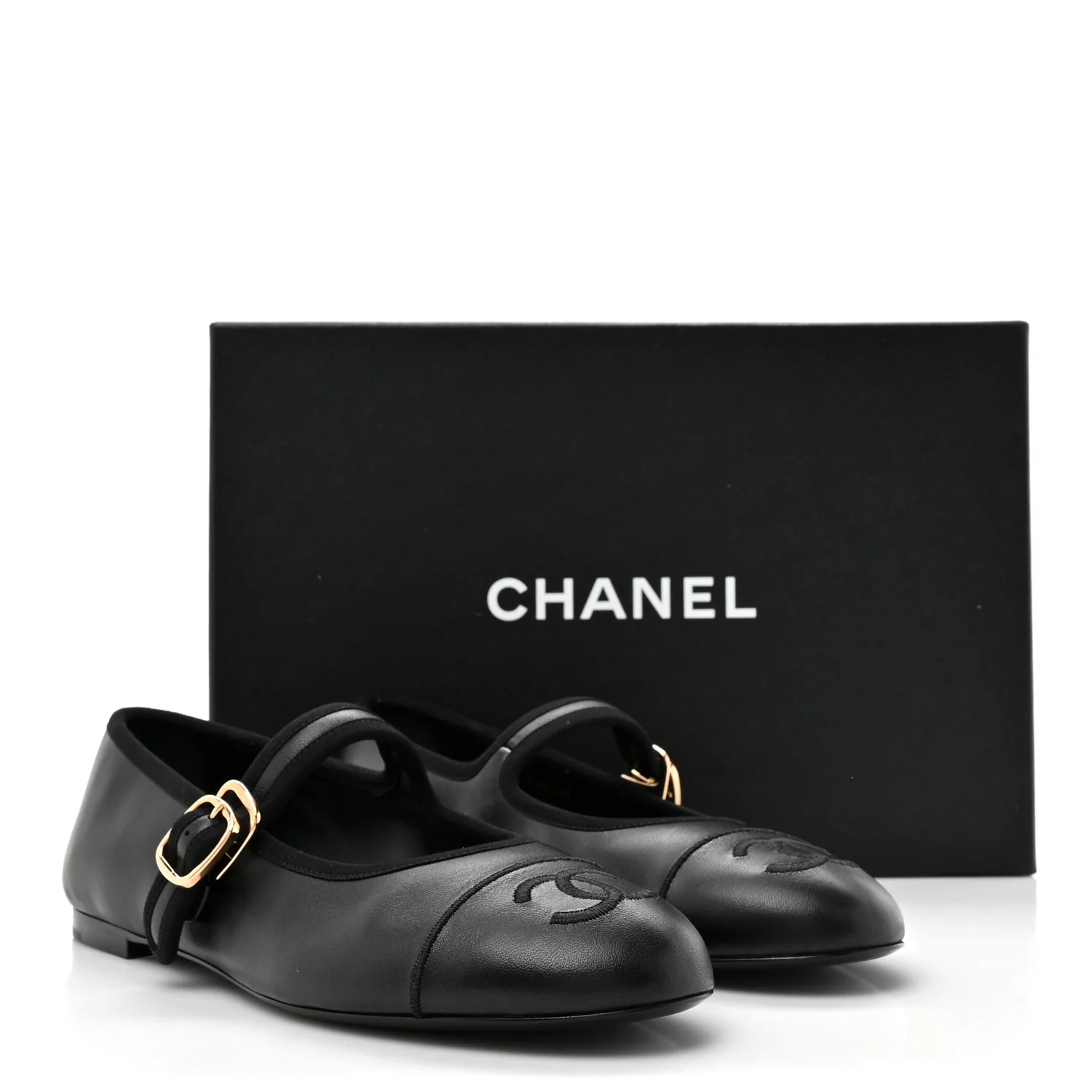 Lambskin Mary Jane Flats 38.5 Black - Top Club