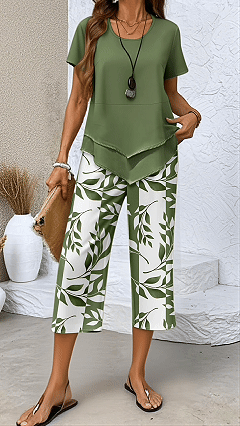 Women‘s Irregular Hem Printed Loose Short Sleeve Two-Piece Set - Nordfashionstorm - Women's Clothing, Fashion for You - Nordfashionstorm.com