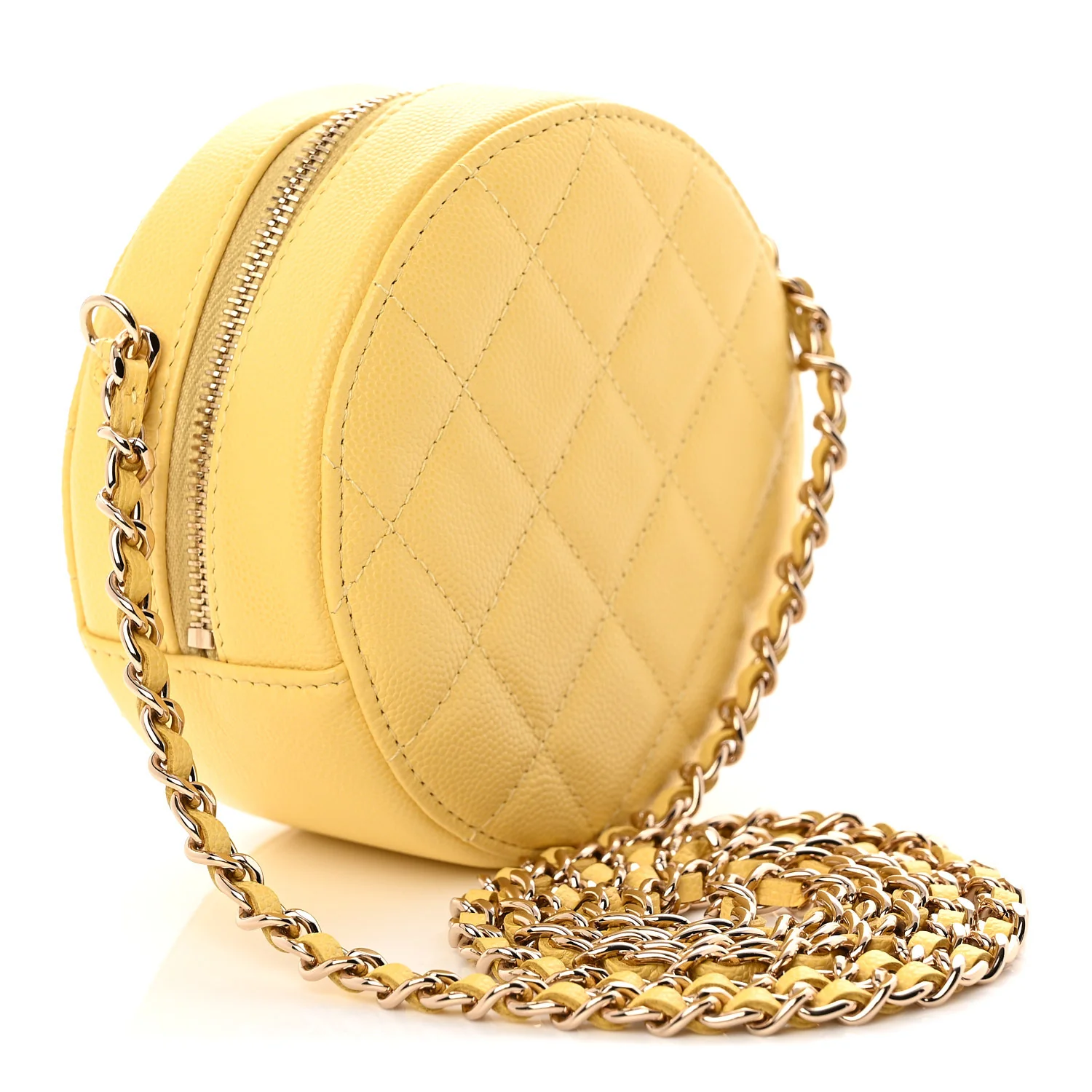 Caviar Quilted Gripoix CC Round Clutch With Chain Yellow - Top Club