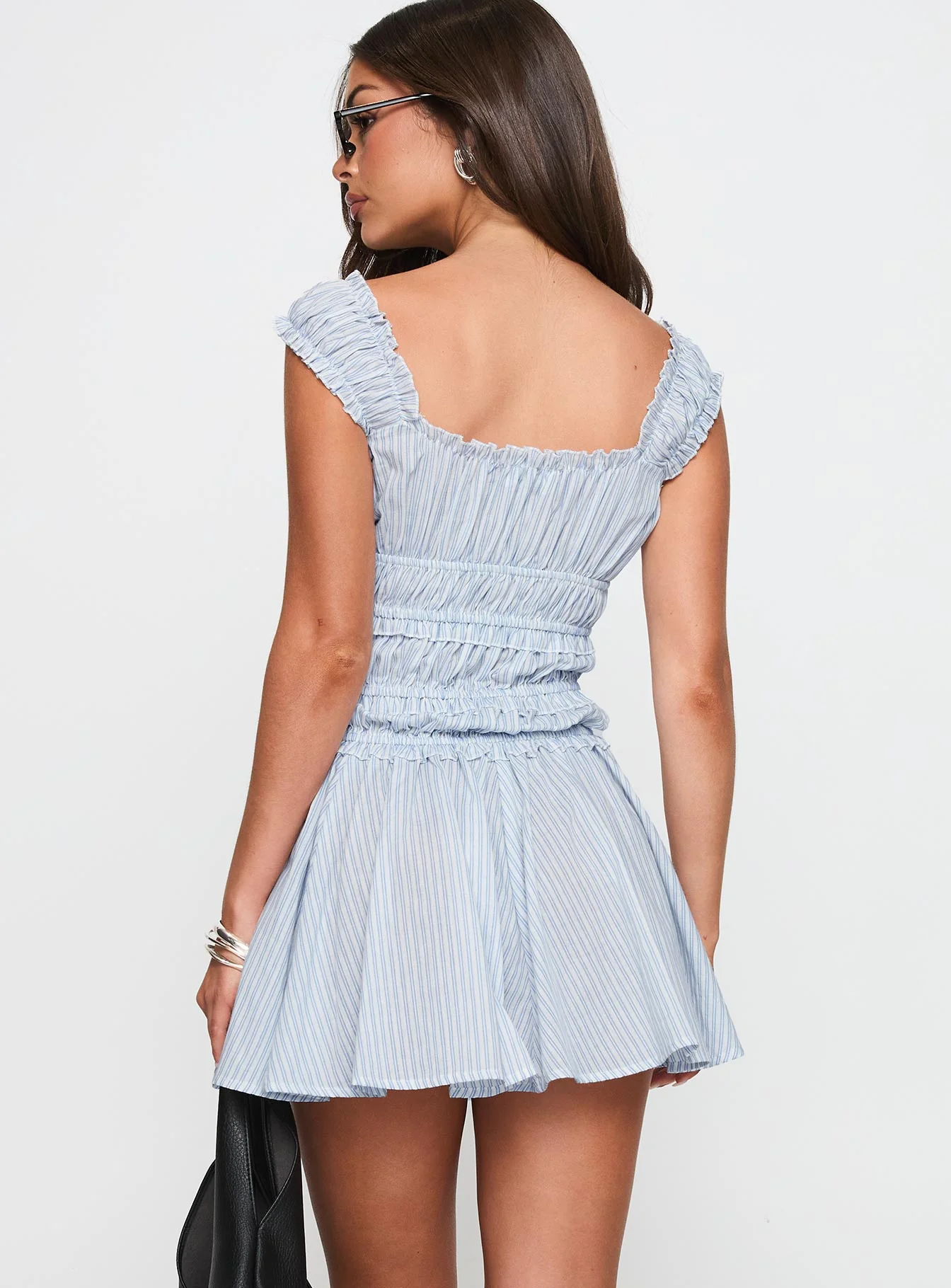 Wonderlust Shirred Mini Dress Blue Stripe