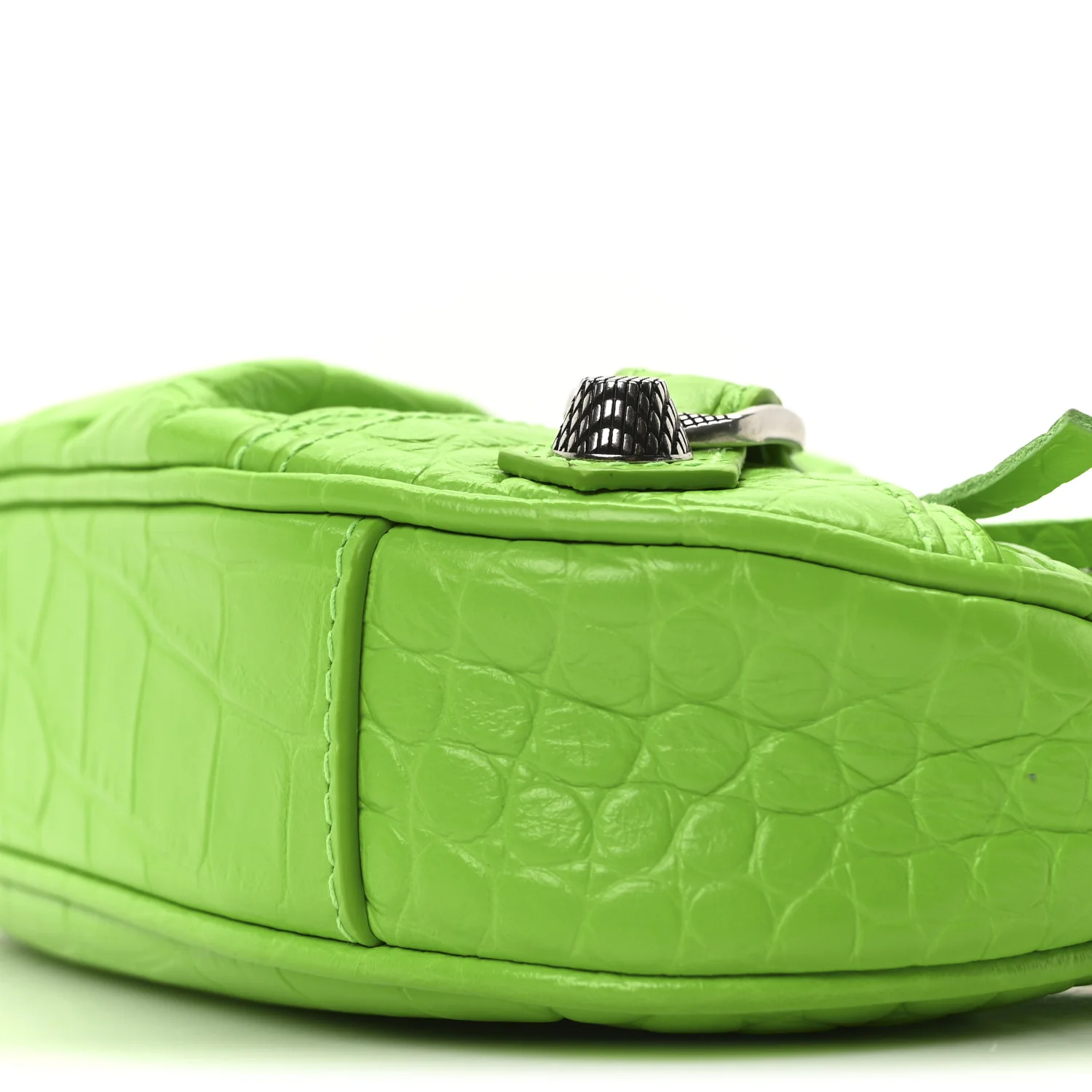 Extra Supple Calfskin Crocodile Embossed Le Cagole Mini Purse With Chain Acid Green - Top Club