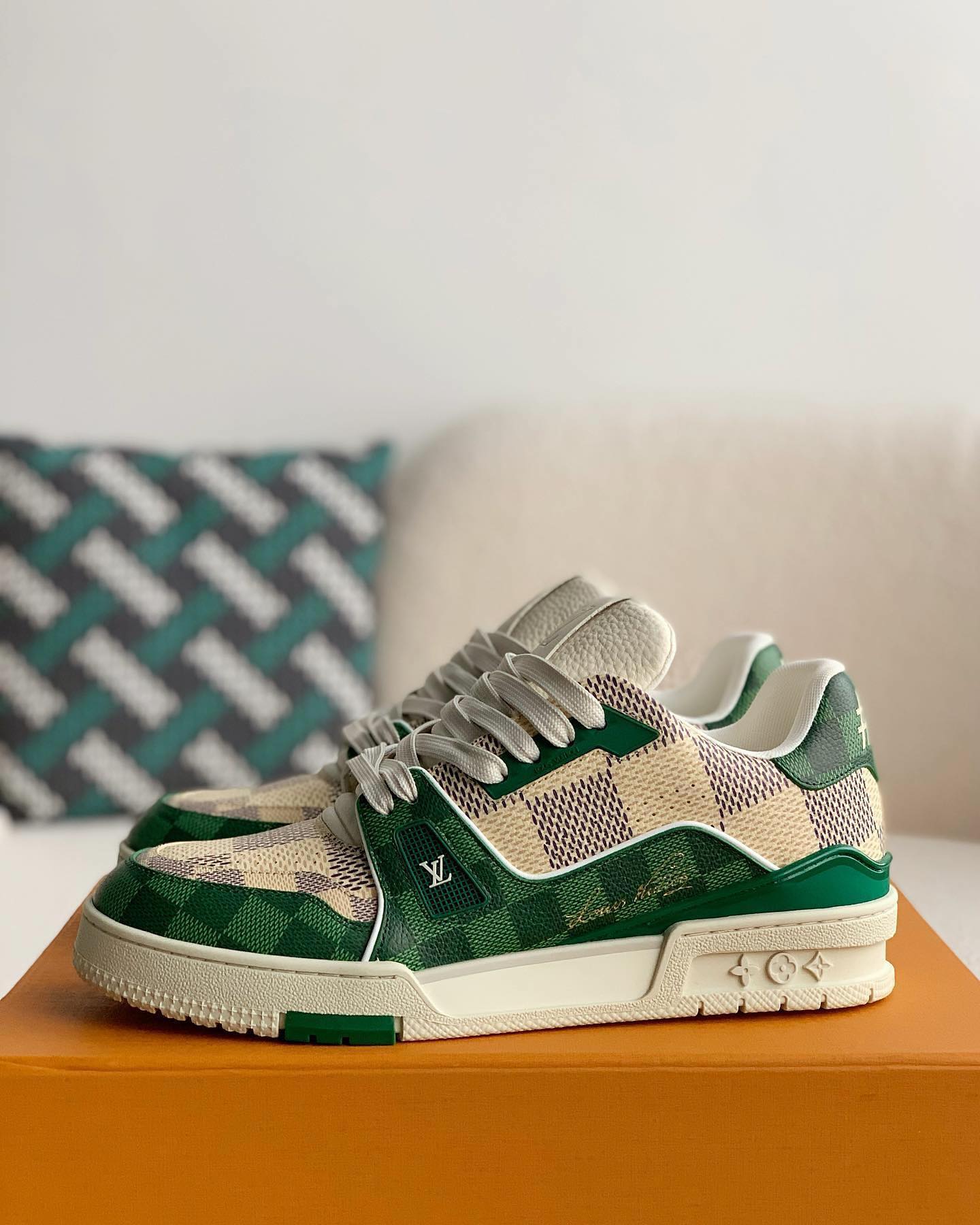 Louis Vuitton LV Trainer Damier White Green Sneakers - Sneaker Replica Workshop