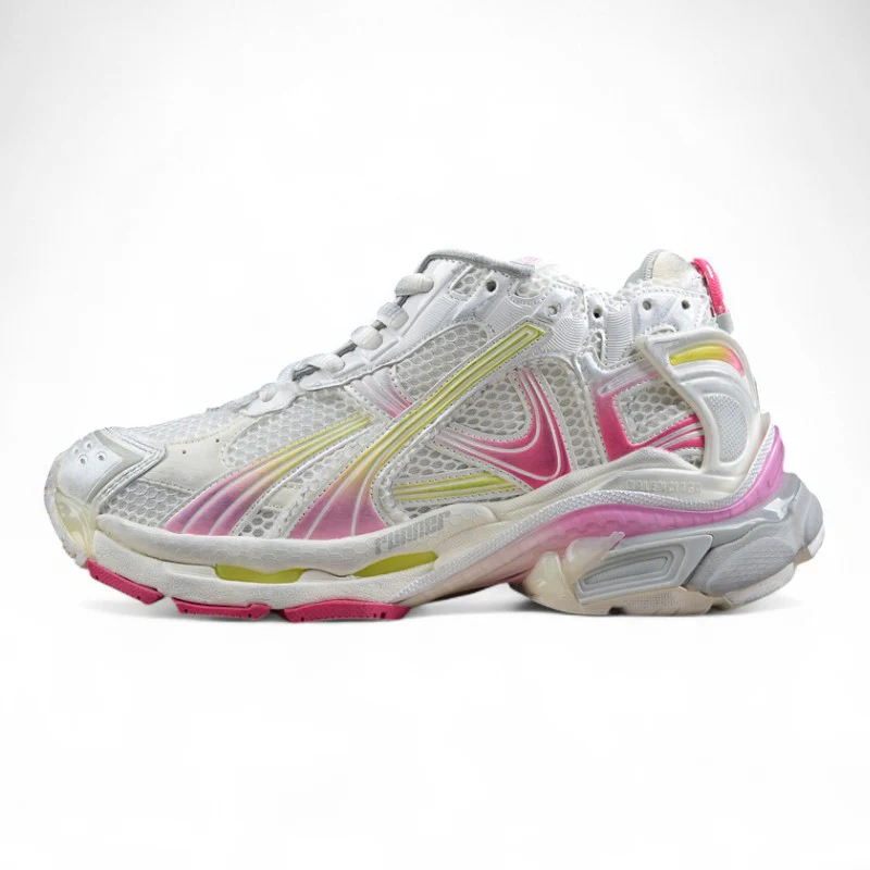 Balenciaga Women's Runner Gradient Sneaker in White/Pink/Grey/Neon Yellow - Sneaker Replica Workshop