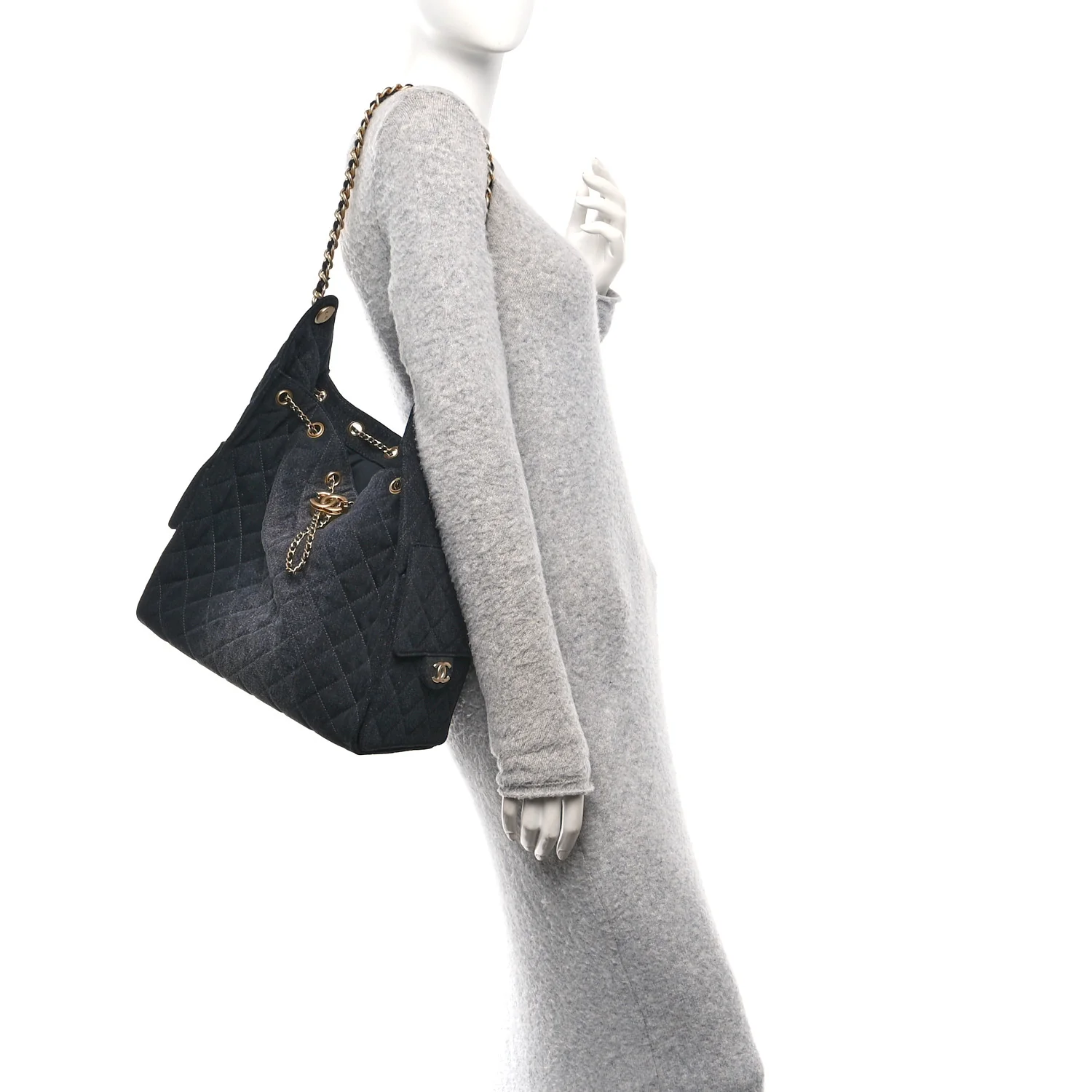 Washed Denim Quilted Medium Chanel 25 Handbag Black - Top Club