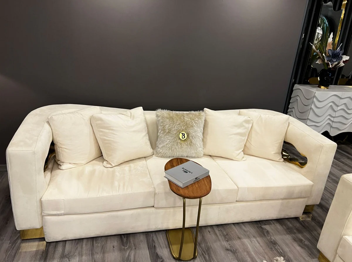 Luxury 3-seater sofa cream / gold 260 x 100 x H. 77 cm - living room sofa - hotel sofa - living room furniture - hotel furniture - luxury furniture - luxury furnishings - living room furnishings