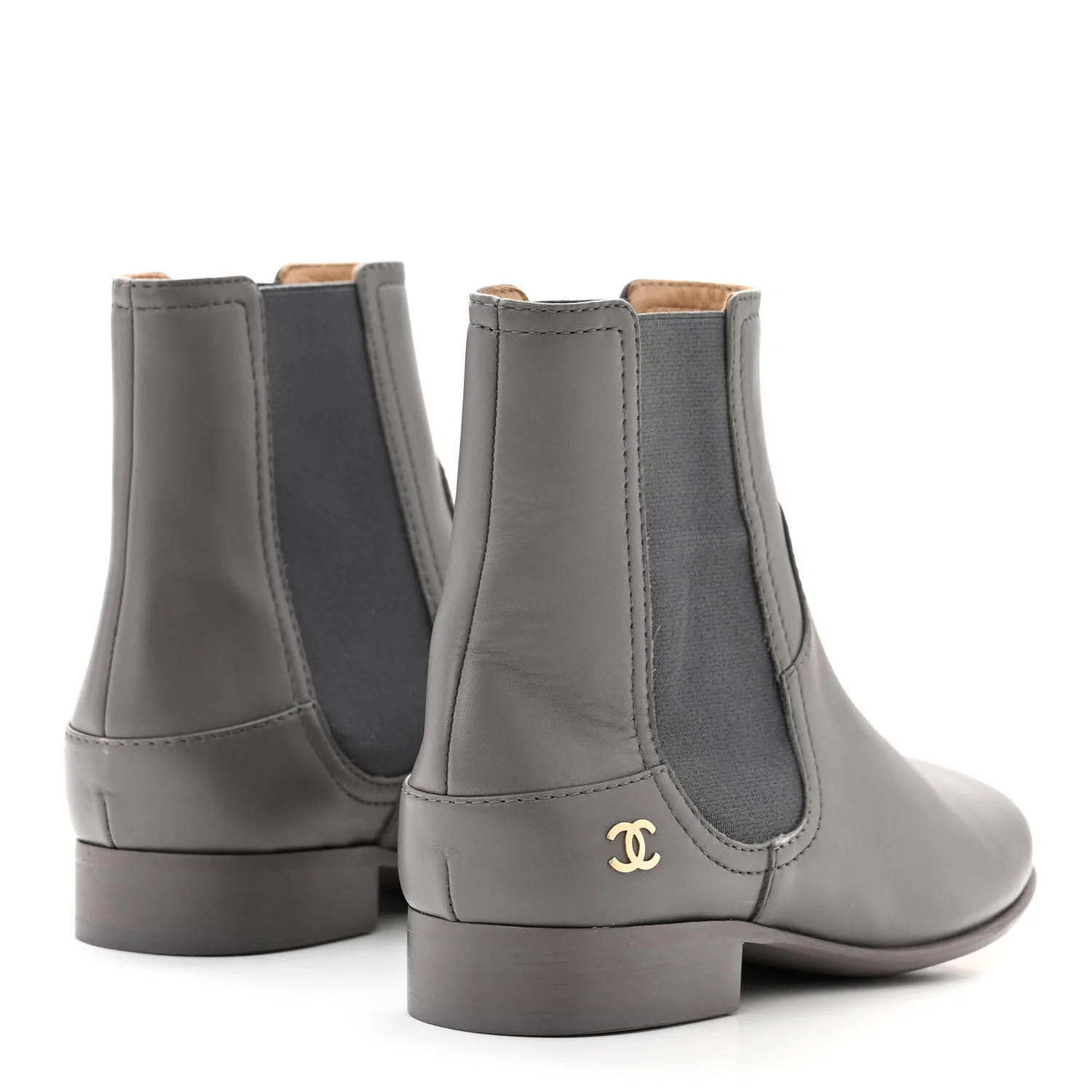 Calfskin Elastic Short Boots 36.5 Grey - Top Club