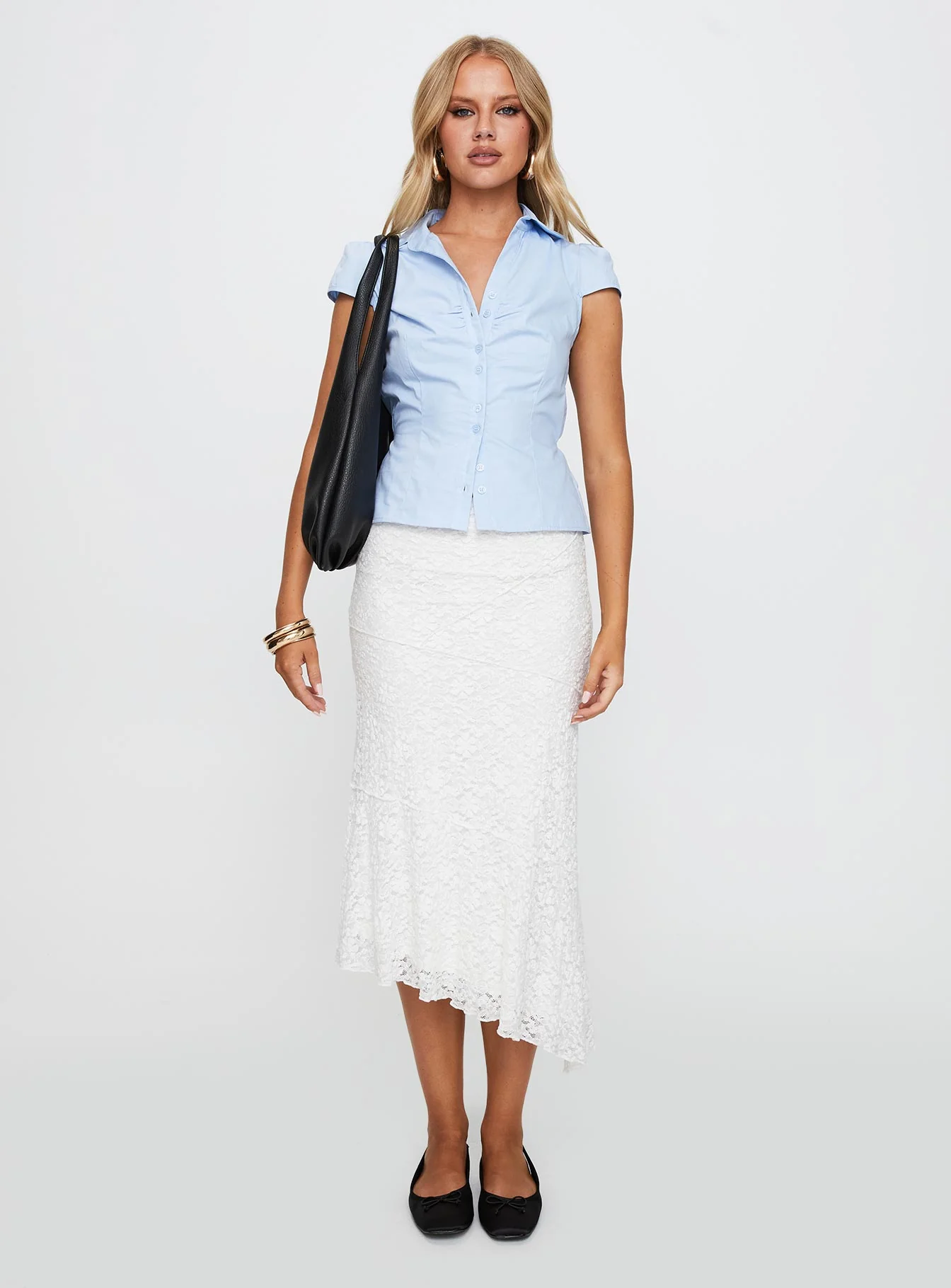 Mathylda Asymmetrical Lace Maxi Skirt White