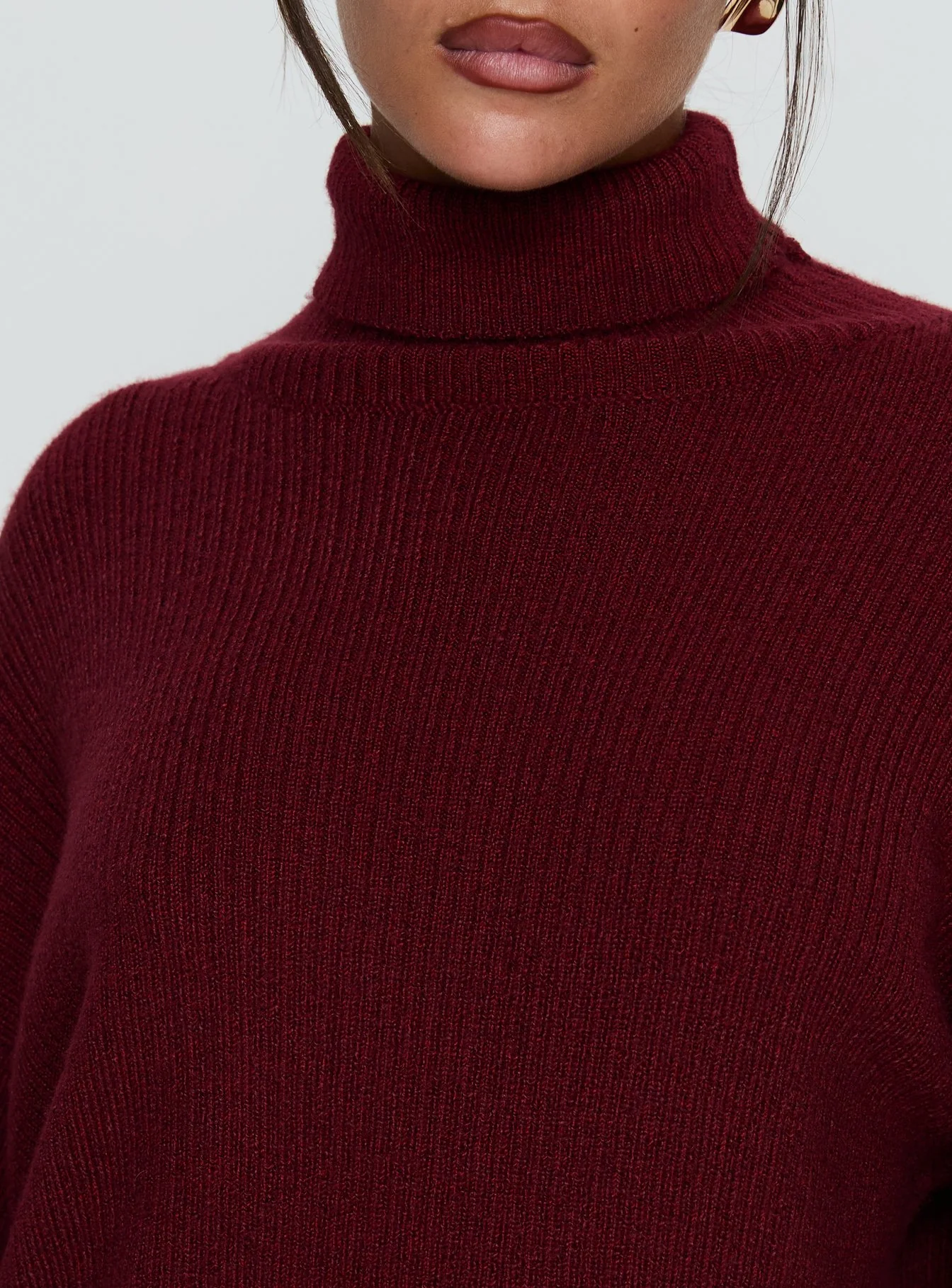 Coleena Long Sleeve Knit Mini Dress Burgundy