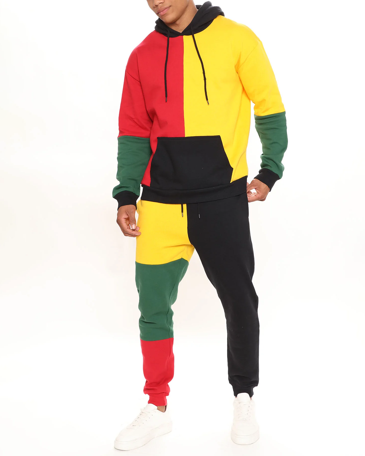 Men's Colorblock Print Hoodie Set