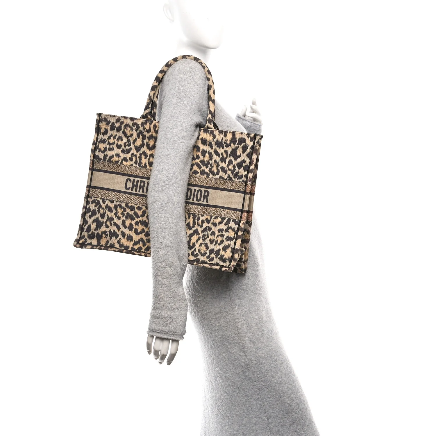 Canvas Mizza Embroidered Large Leopard Book Tote Beige - Top Club