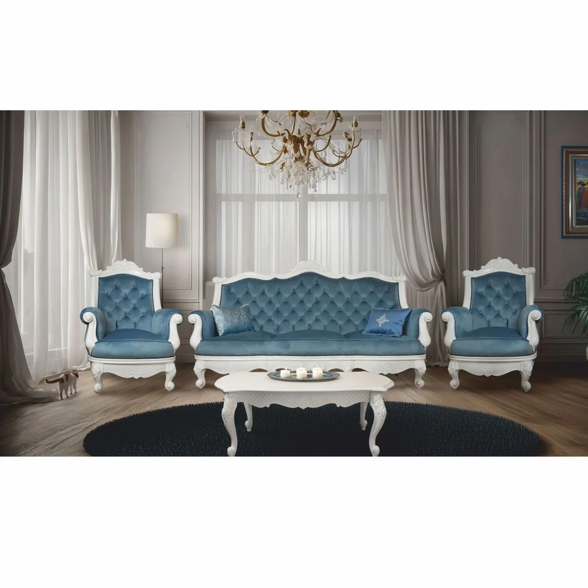 Luxury baroque coffee table white 120 cm - magnificent baroque furniture