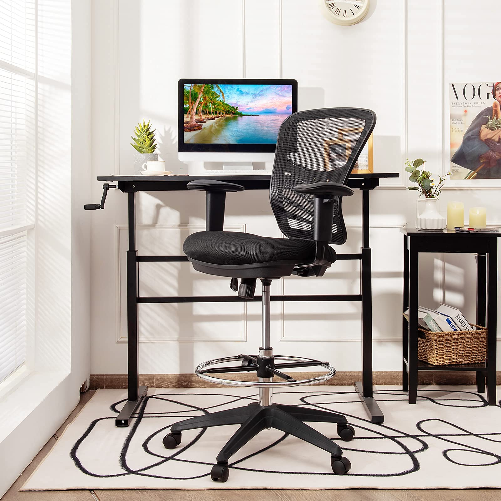 BEFOUNDLOVELY Drafting Chair, Standing Desk Chair with Lumbar Support, Footrest Ring & Armrests