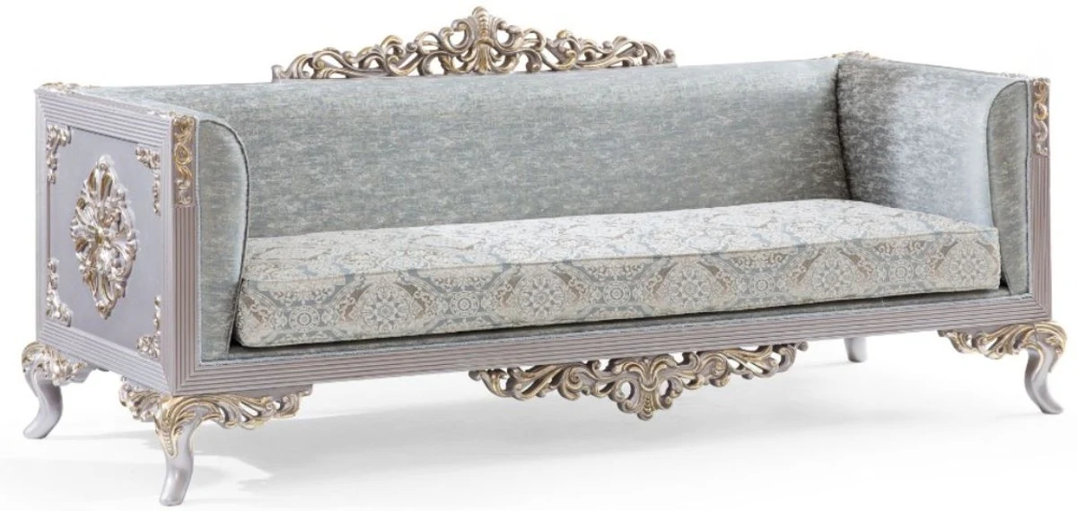 Luxury baroque living room set turquoise / silver / gold - 2 sofas & 2 armchairs & 1 coffee table - living room furniture in baroque style - noble & magnificent