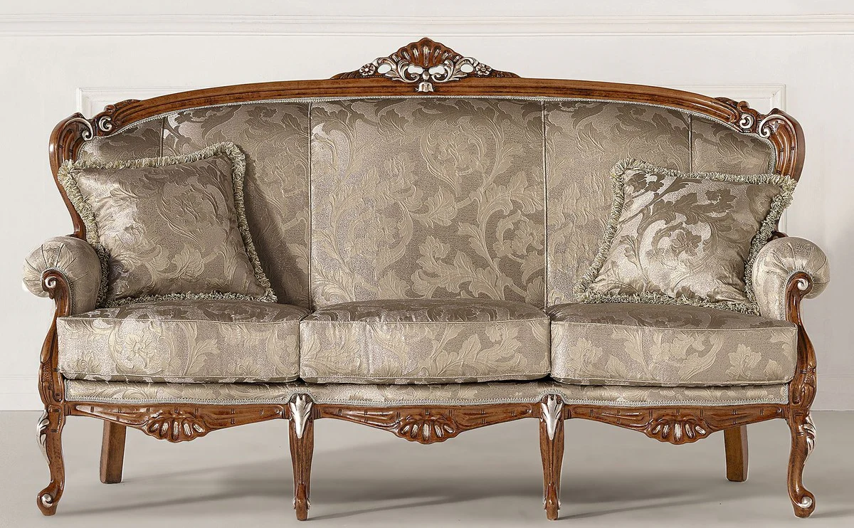 Luxury Baroque Sofa Silver / Gold / Brown / Silver - Magnificent Baroque Style Living Room Sofa - Luxury Living Room Furniture in Baroque Style - Baroque Furniture - Luxury Quality - Made in Italy