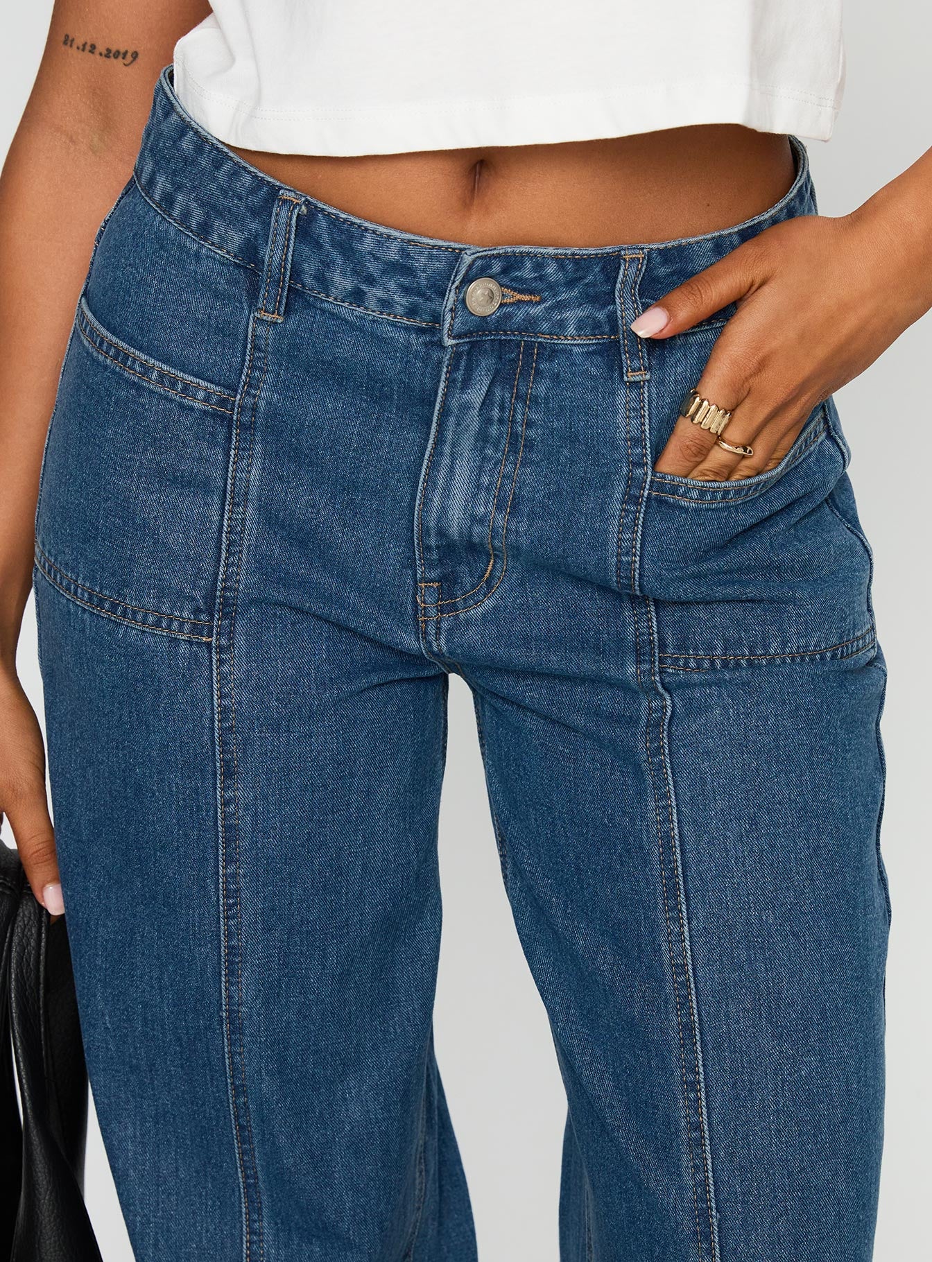Taji Mid Rise Wide Leg Jeans Dark Blue