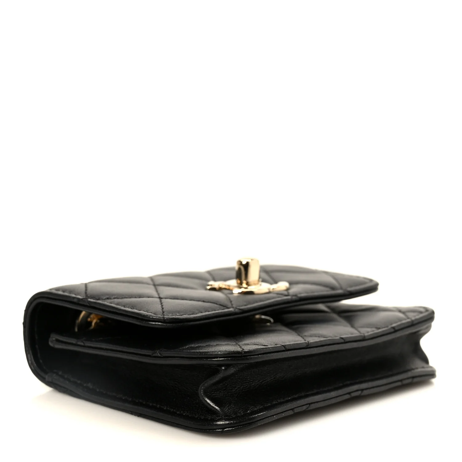 Lambskin Quilted Trendy CC Card Holder On Chain Black - Top Club