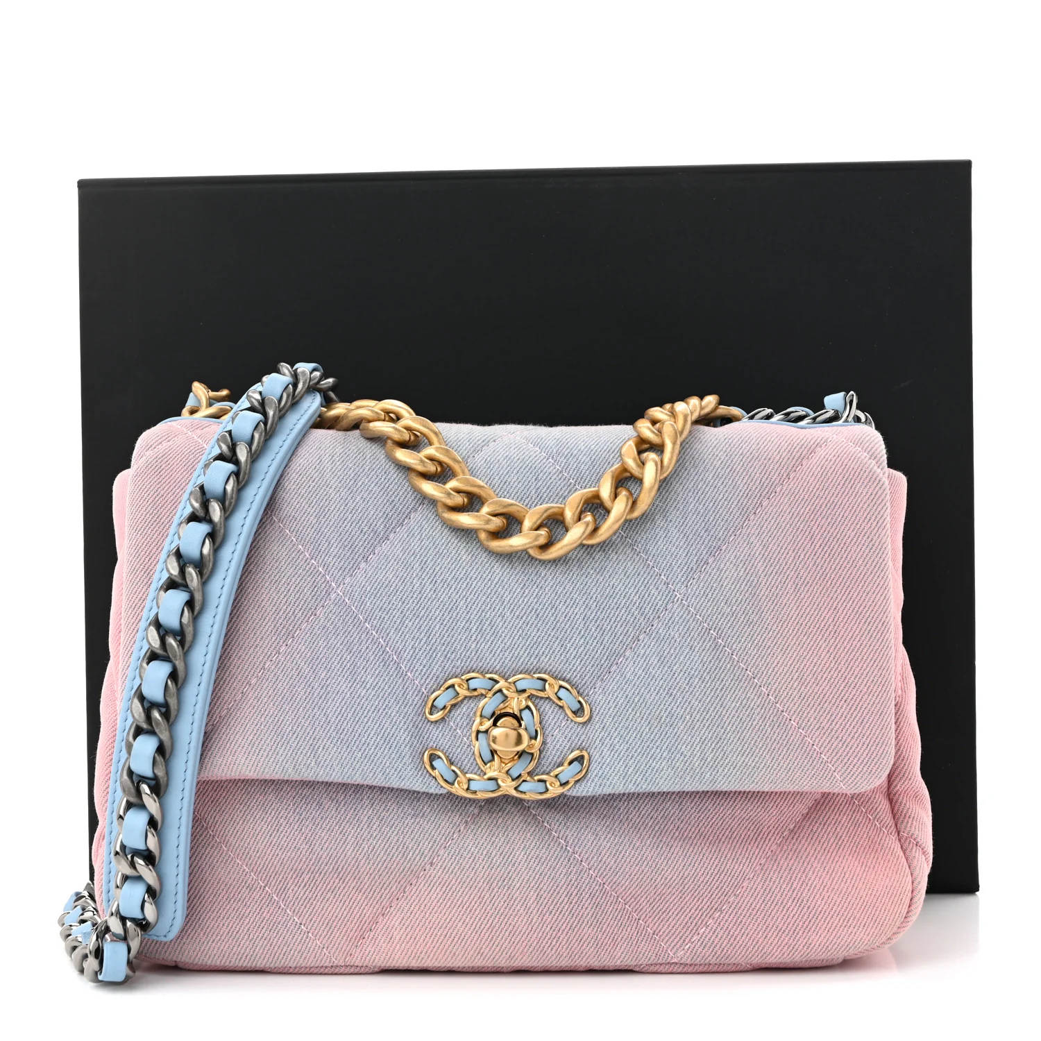 Denim Quilted Medium Chanel 19 Flap Blue Pink - Top Club