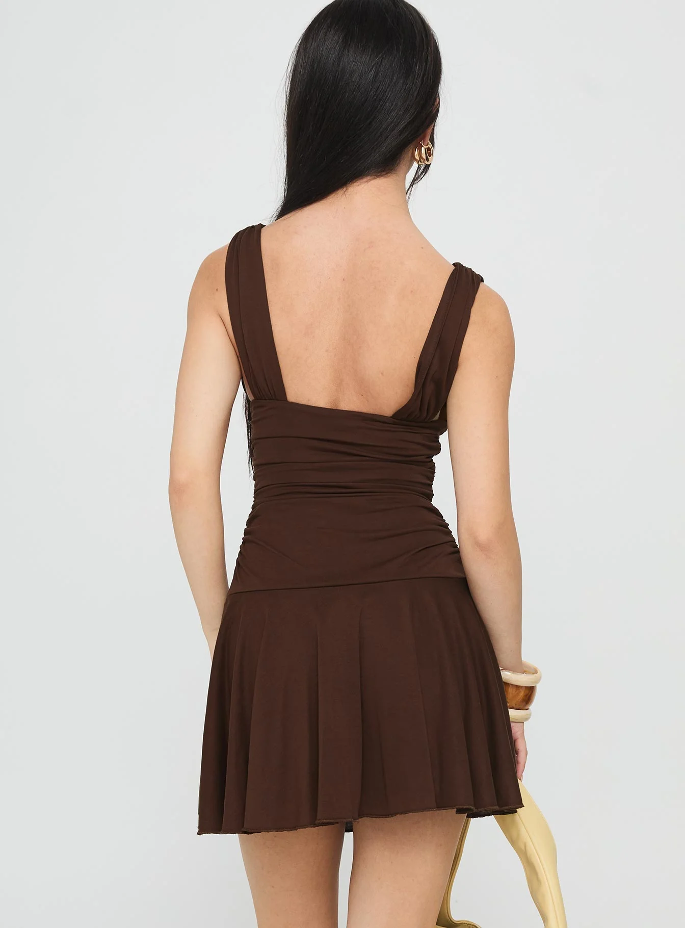 Poseur Plunge Mini Dress Chocolate