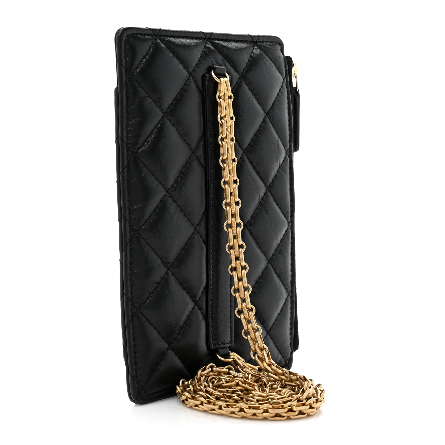Aged Calfskin Quilted Reissue Phone Holder With Chain Bag Black - Top Club