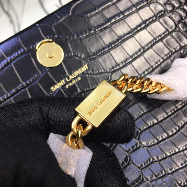 YSL Monogram Kate 24 Black Crocodile Shiny Pattern Bags 24 x 15 x 5cm - Top Club