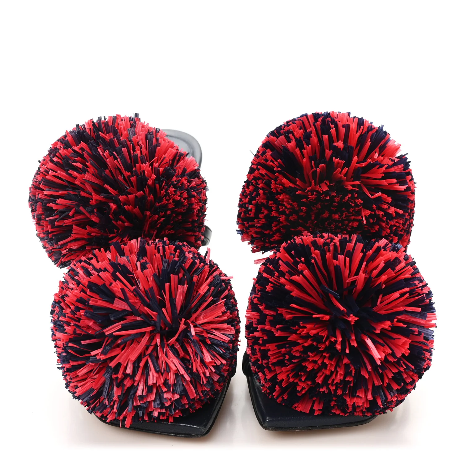 Calfskin Pom Slide Sandals 36 Navy Red - Top Club