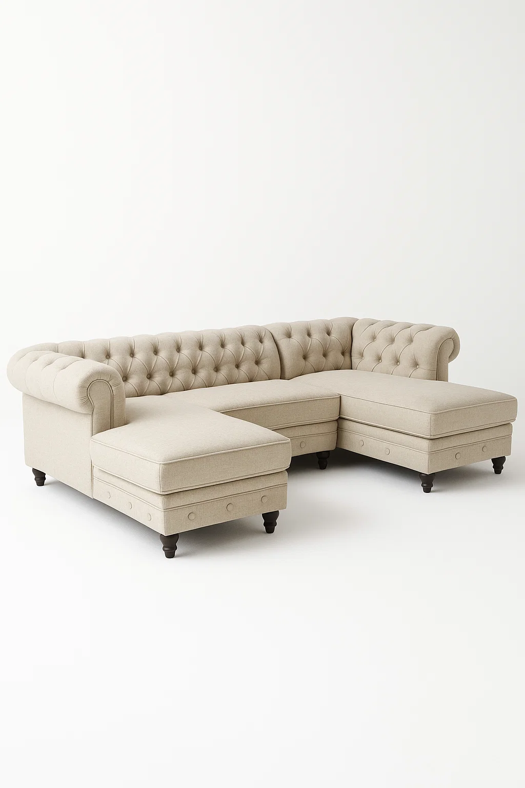 Sofá xxl chesterfield en tela con chaise longue doble