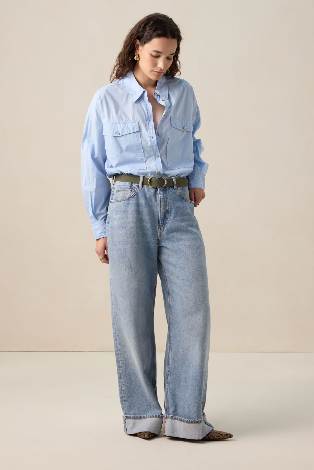 Lichtblauwe poplin blouse