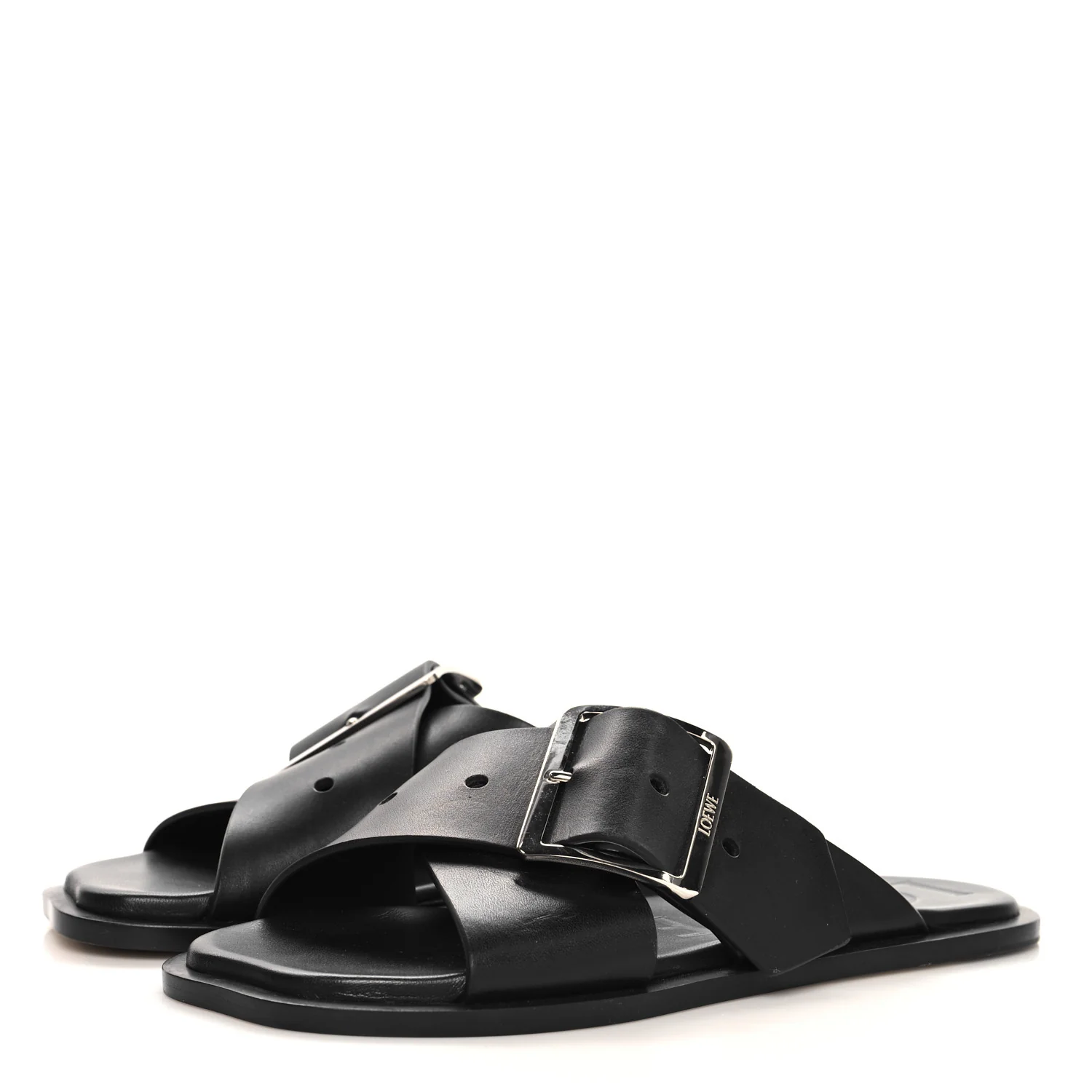 Calfskin Petal Belt Flat Sandal 36 Black - Top Club