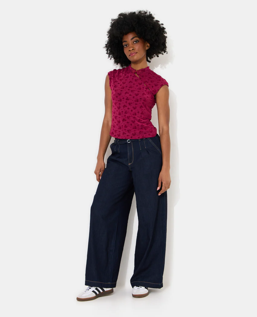 Pimkie Top col mao en résille avec motif fleurs